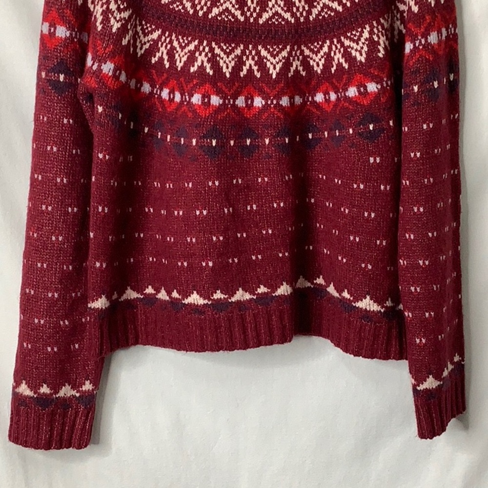American Eagle Wool Blend Oversized Burgundy Fair Isle Sweater Size XL - Picture 4 of 12